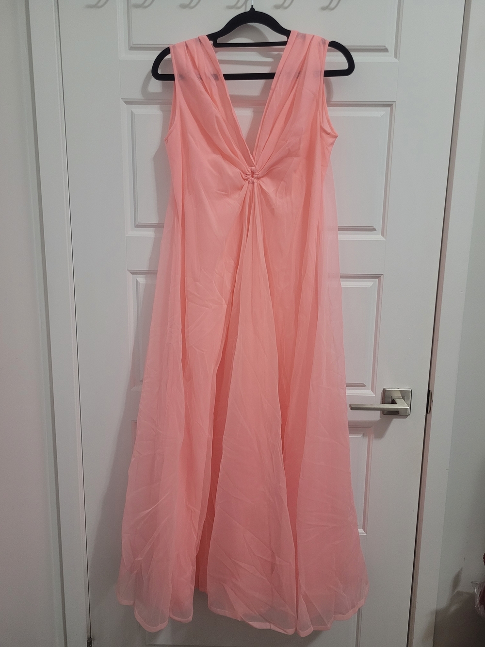 Vintage Sleeveless Knot-Front Pink Chiffon Nightgown